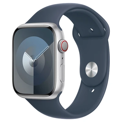 Buy Refurbished Apple Watch Series 9 GPS + Cellular, 45mm Silver Aluminum Case with M/L Storm Blue Sport Band