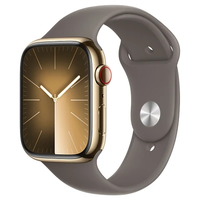 Buy Refurbished Apple Watch Series 9 GPS + Cellular, 45mm Gold Stainless Steel Case with M/L Clay Sport Band