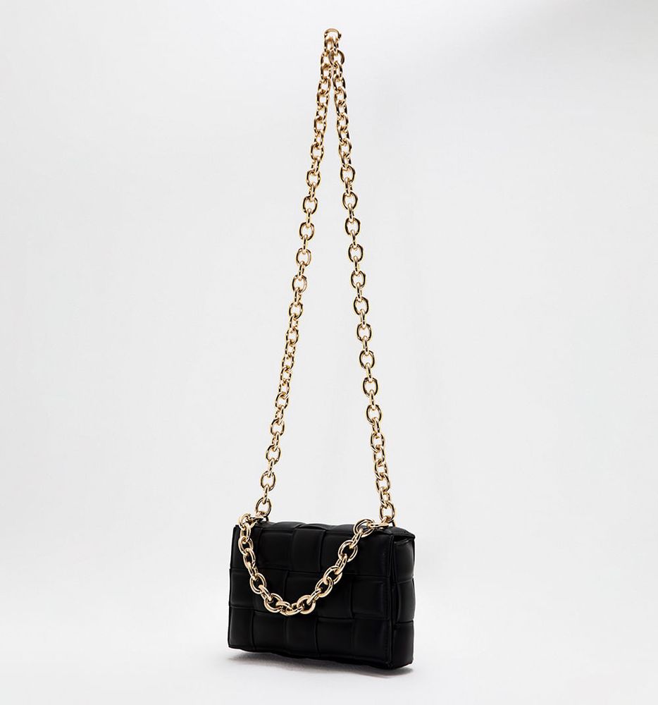 Bolso Manos Libres Negro Con Cadena Para Mujer