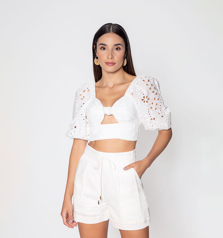 Crop Top Manga 3/4 Con Amarre En Espalda