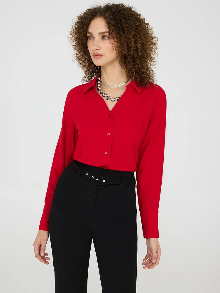 V-Neck Button-Front Blouse