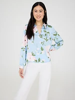 Floral Print Split Collar Satin Blouse