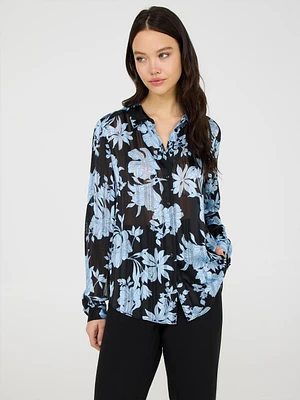 Blouse en mousseline boutonnée sur le devant à imprimé floral