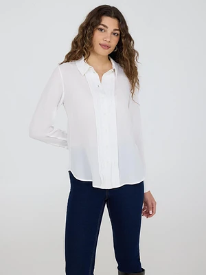 Pintuck Button-Front Chiffon Blouse