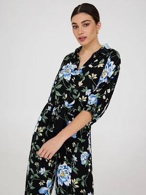 Blouse nouée sur le devant à manches courtes et imprimé floral