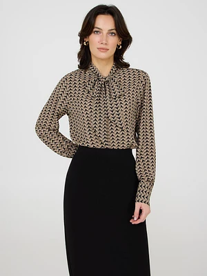 Blouse en mousseline à col noué et imprimé géométrique