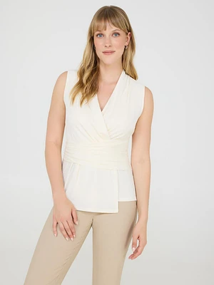 Sleeveless Crossover Top With Pleating