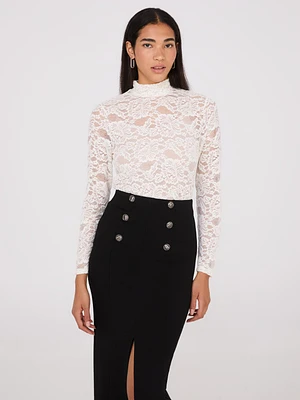 Lace Mock Neck Top With Cami