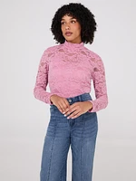 Haut en dentelle avec camisole et col montant