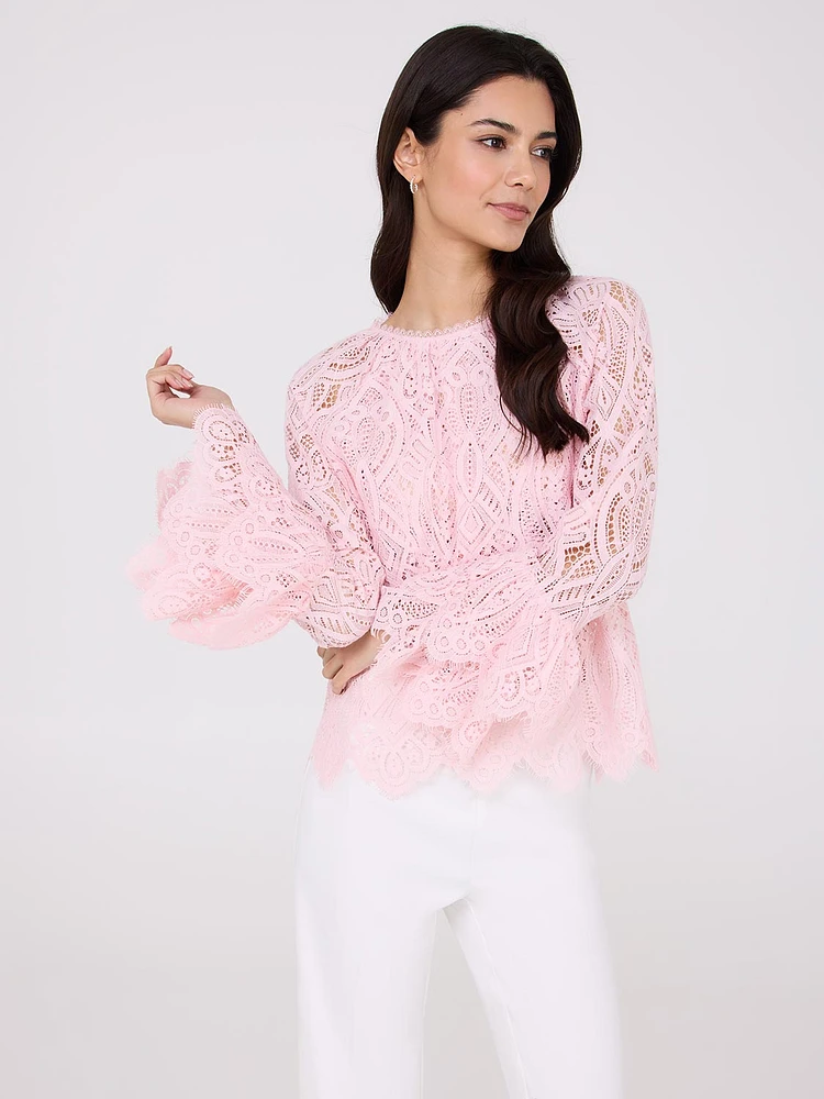 Lace Top With Scalloped Ruffle Details