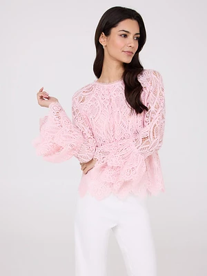 Lace Top With Scalloped Ruffle Details