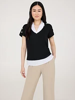 2-Fer Short Sleeve Top With Chiffon Blouse