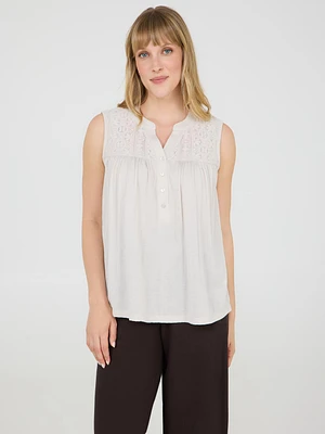 Haut Henley sans manches avec détails en dentelle