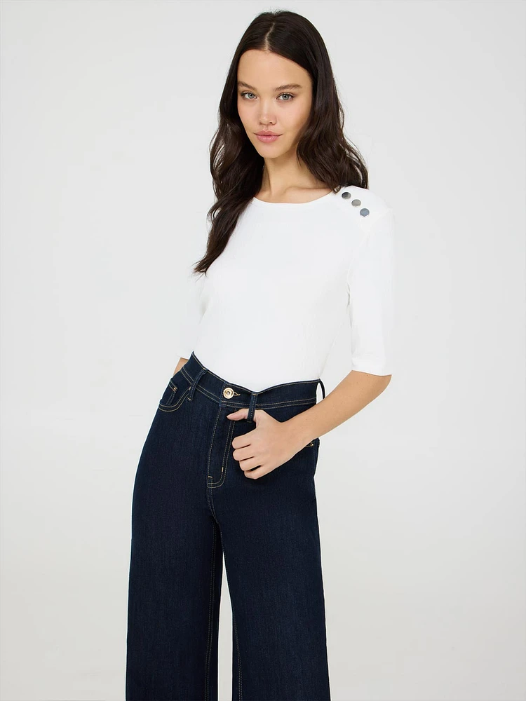 Ribbed Top With Button Details