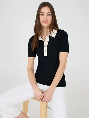 Contrast Piping Polo Top