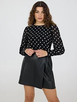 Dot Print Long Chiffon Sleeve Top