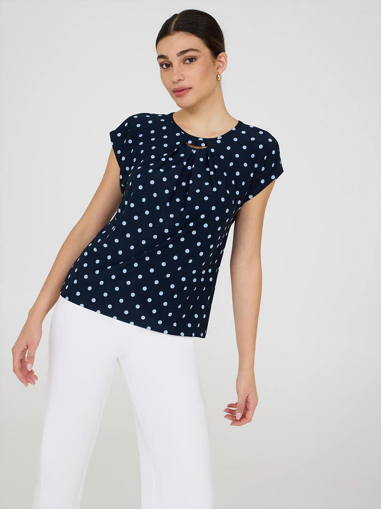 Dot Print Pleated Top With Bar Detail