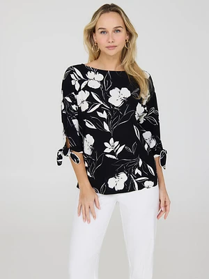 Floral Print Bow-Tie Sleeve Top