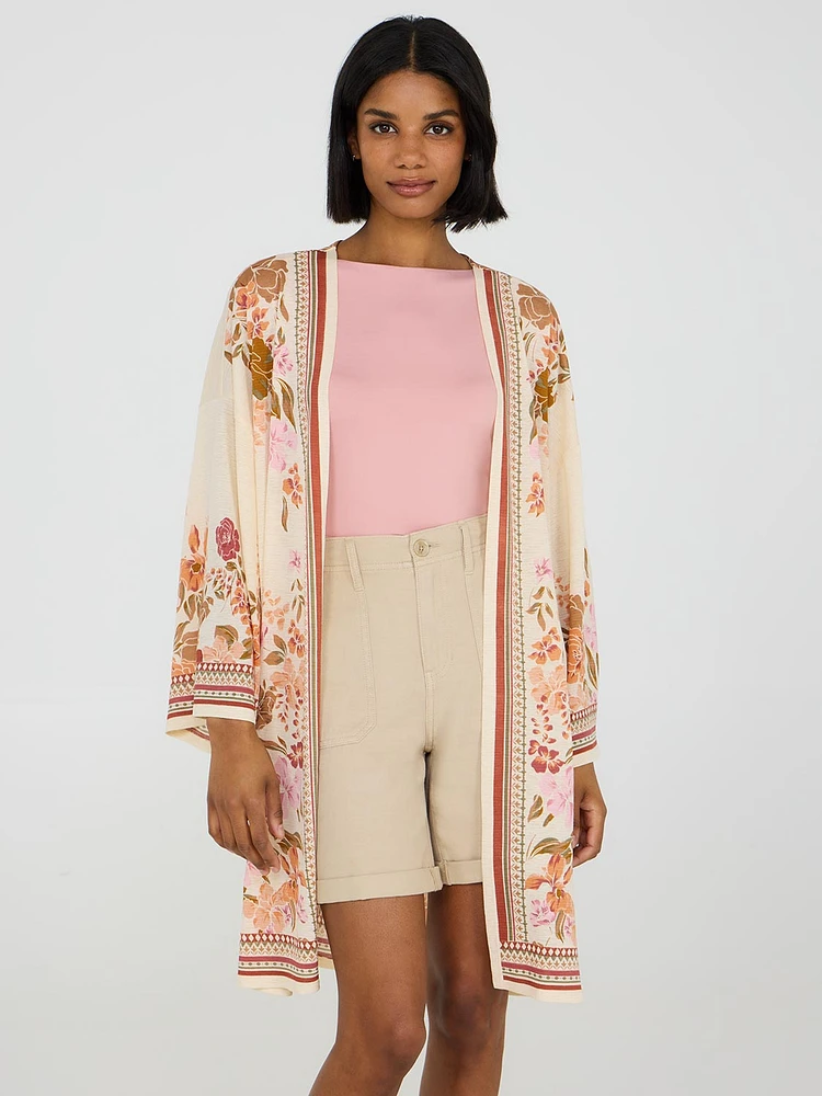 3/4 Sleeve Floral Kimono