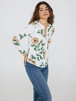 Floral Print Notch Collar Top