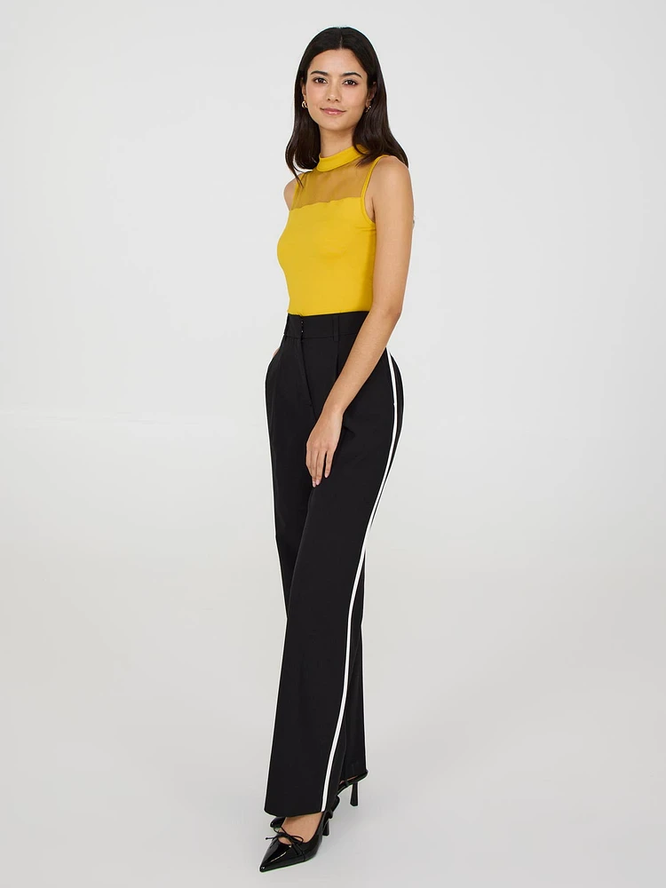 Contrast Piping Wide-Leg Pants