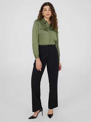 High-Rise Wide-Leg Pleated Pants