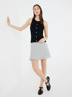 Windowpane Pleated Mini Skirt