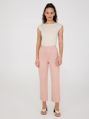 Raw Edge Cropped Straight-Leg Jeans