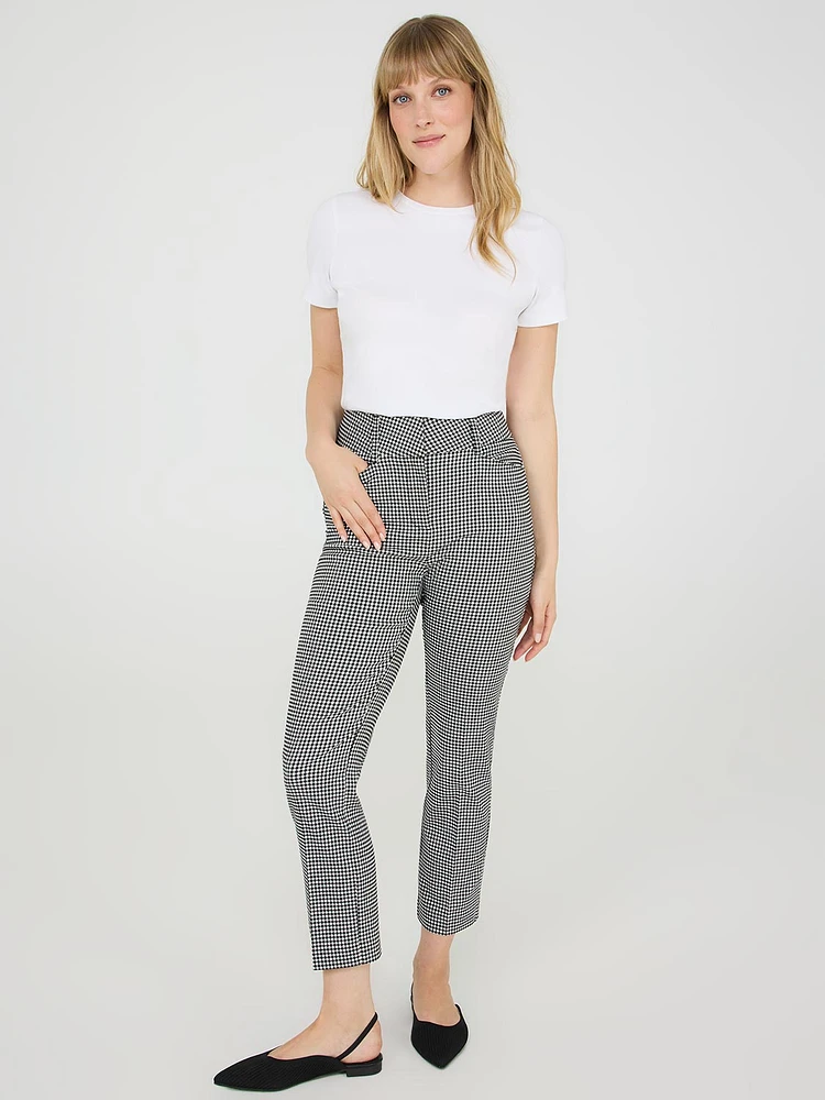 Gingham Print Mid-Rise Capri Pants