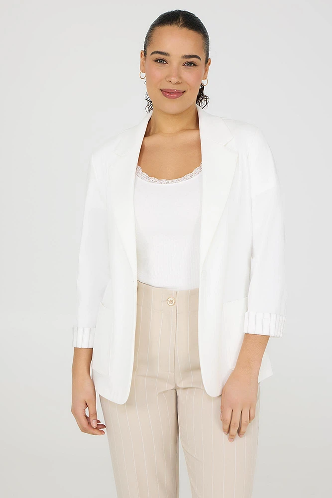 Blazer à simple boutonnage et poignets rayés