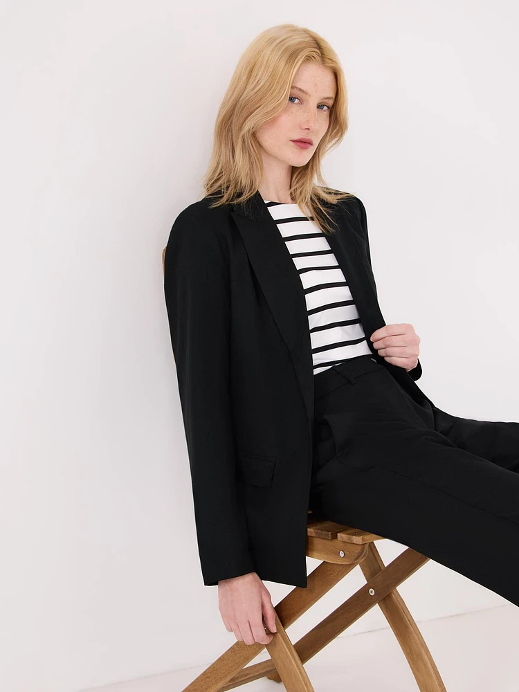 Linen Blend Open Blazer