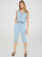 Front Pintuck Denim Capri Pants
