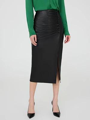 Front Slit Faux Leather Pencil Skirt