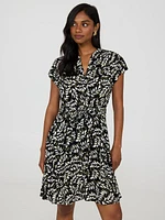 Tropical Print Button-Front Textured Dress