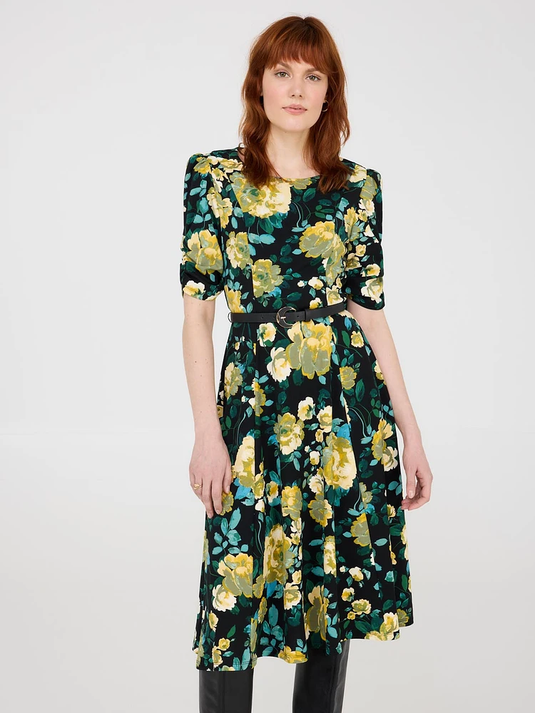 Robe midi ajustée et évasée à imprimé floral