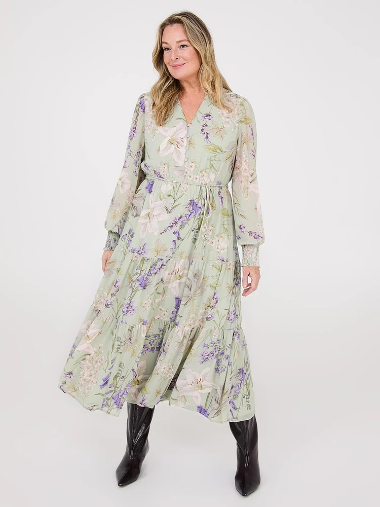 Robe longue à volants et imprimé floral