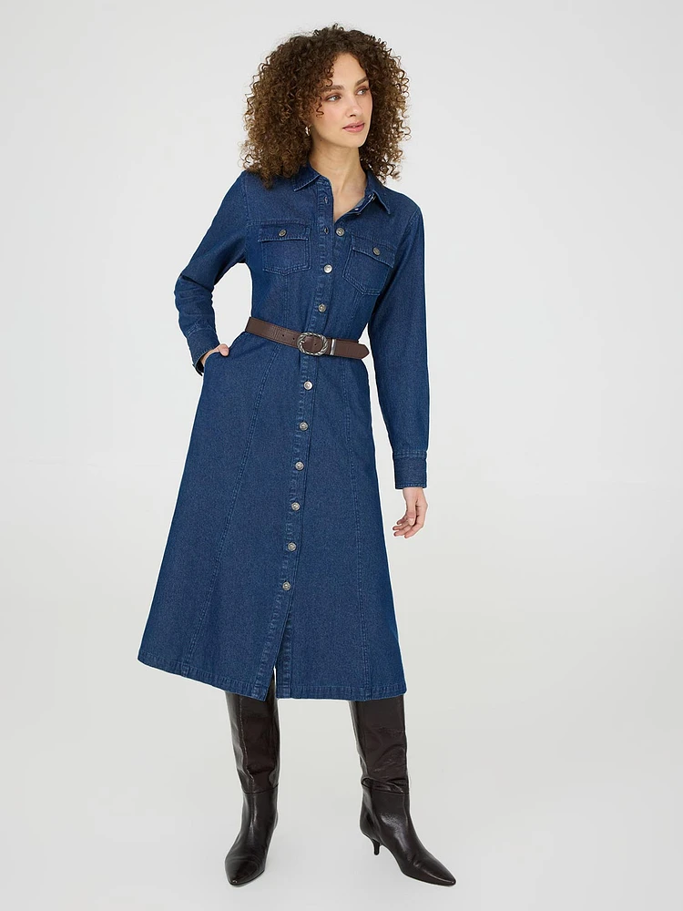 Robe chemise mi-longue en denim