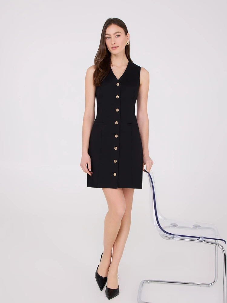 Satin Twill Sleeveless Blazer Dress