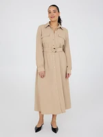 Long Sleeve Belted Shirt Dress