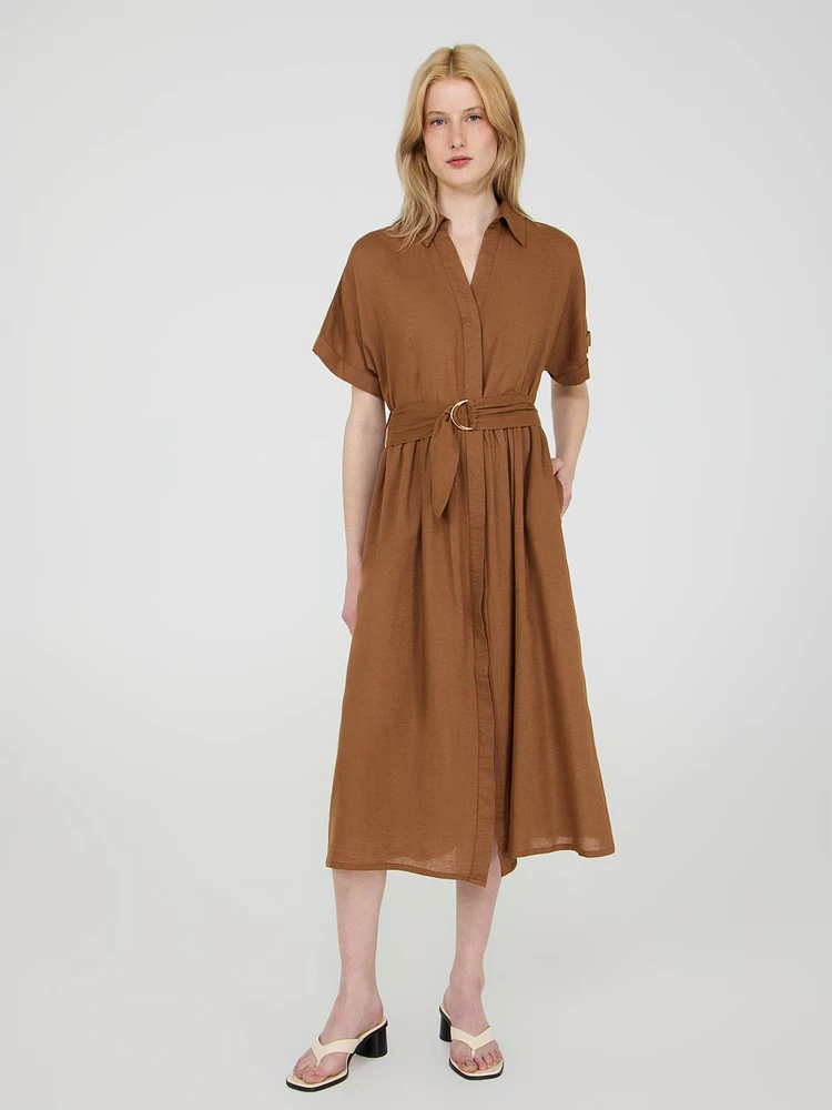 Linen Blend Dolman Sleeve Shirt Dress