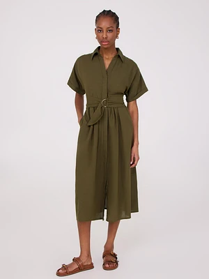 Linen Blend Dolman Sleeve Shirt Dress