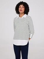 2-Fer Striped Sweater With Blouse