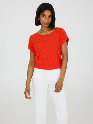 Eyelet Cuffed Dolman Sleeve T-Shirt
