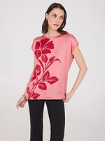 Floral Placement Dolman Sleeve Satin Top