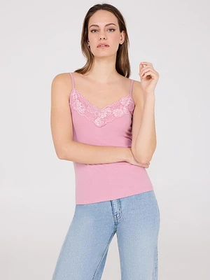 Camisole Ã  col en V et bordure dentelle