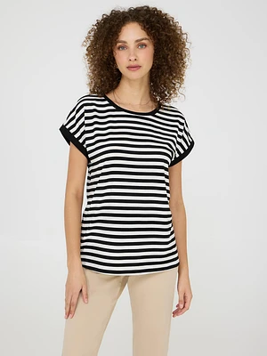 Striped Cuffed Dolman Sleeve Top