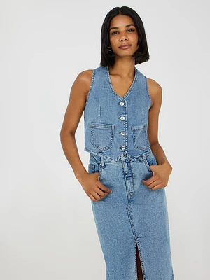 Veste en denim à poches plaquées