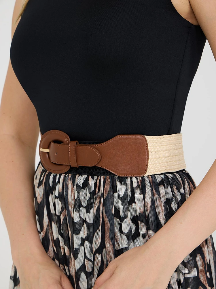 Straw Belt With Faux Leather Buckle