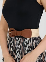 Straw Belt With Faux Leather Buckle