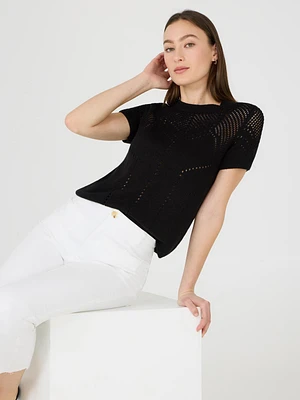 Short Sleeve Pointelle Sweater